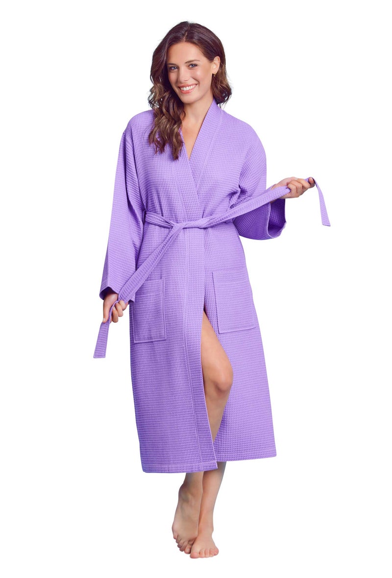 Soft Touch Linen- Luxurious Robe Soft- Absorbent Lightweight- Long Kimono Waffle Hotel/Spa Cotton Bathrobe for Women, (Lavender, Small) - Image 3